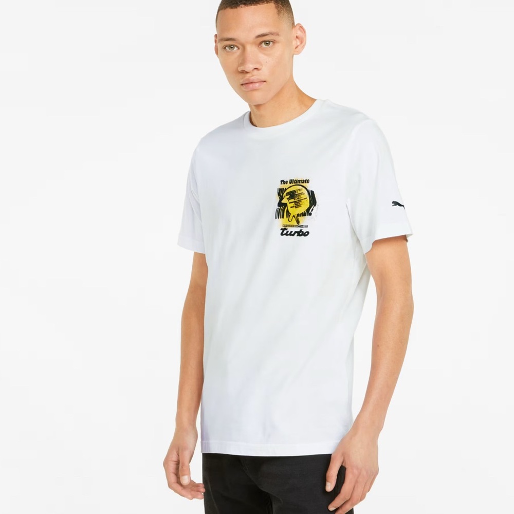 Puma Porsche Turbo Legacy Graphic T Shirt Men's Medium White EUC Two Sided